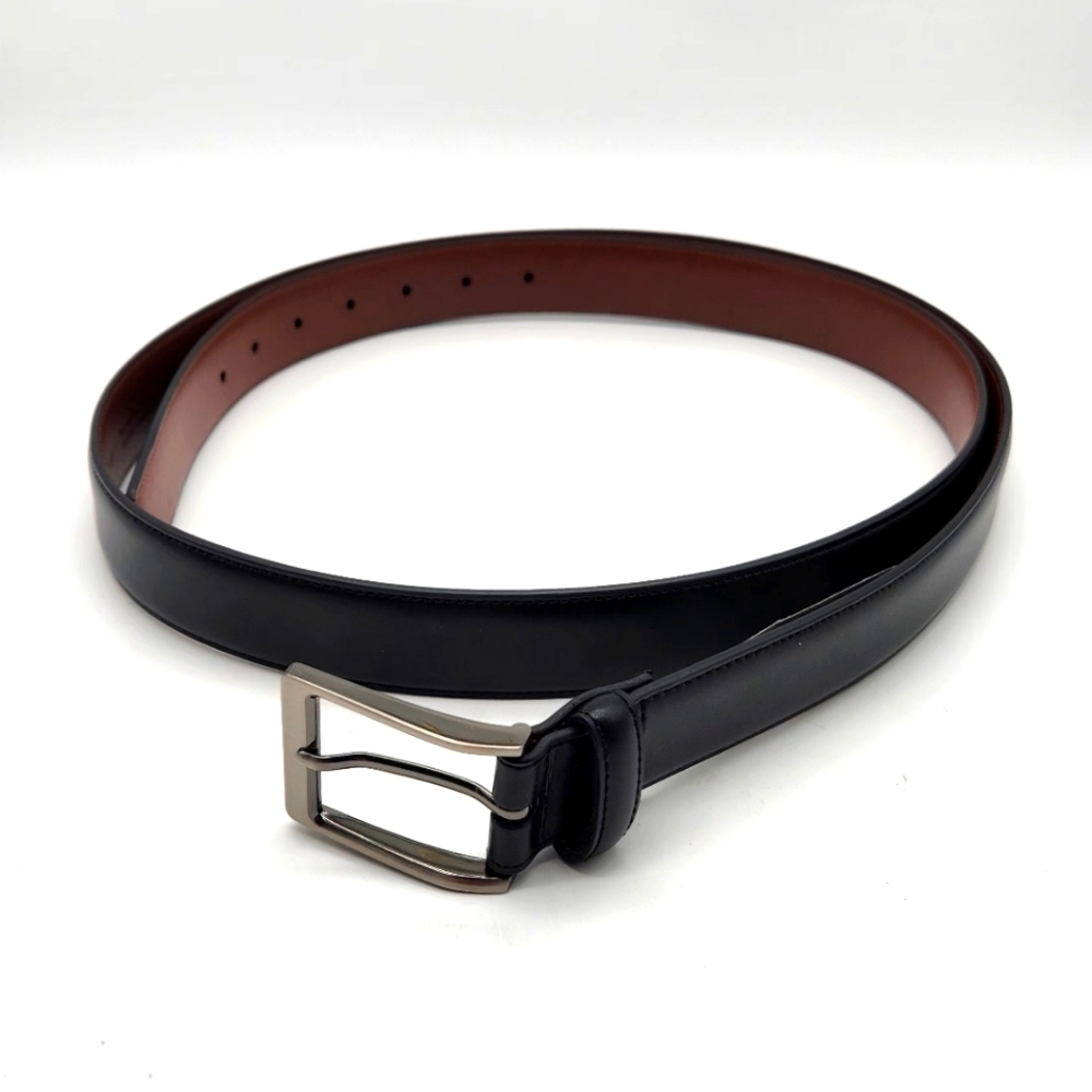 Perry Ellis Portfolio Mens Leather Black Dress Belt Sz 52 Gunmetal Buckle